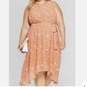 Ava & Viv Melon Floral Pleated Sleeveless Dress Size 1X Feminine Flowy Romantic